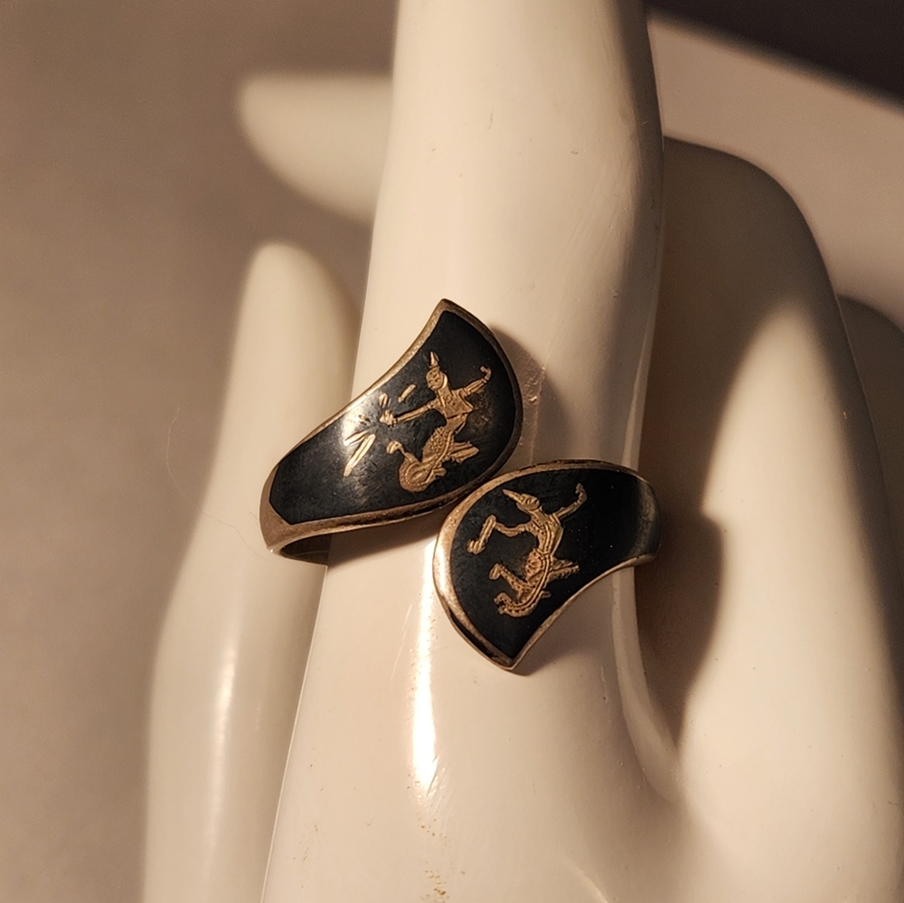 Vintage Sterling Silver Niello Siam Wrap Band Ring